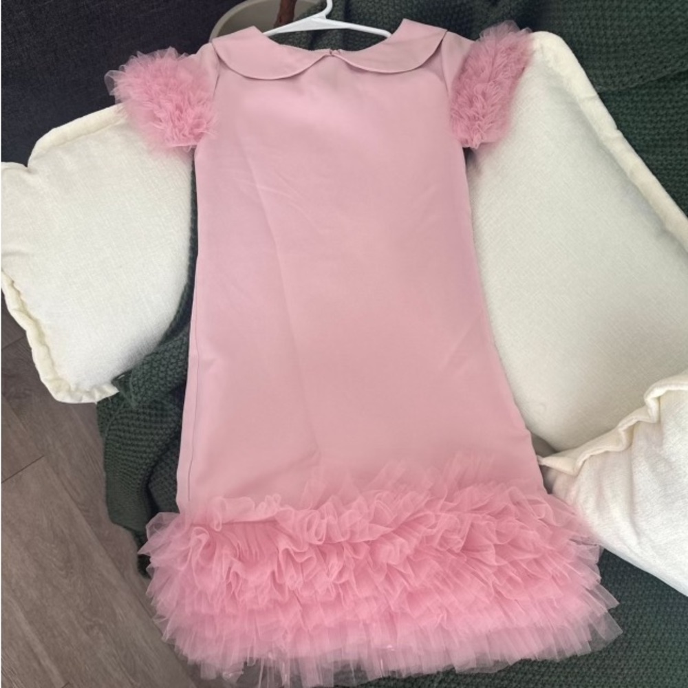 Pink Ruffled Dress with Tulle Accents